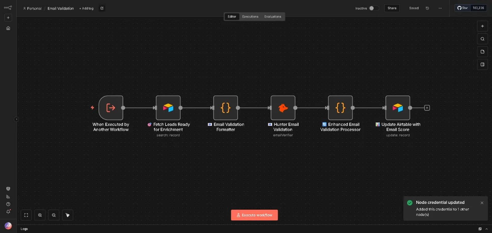 The Lead Research Agent workflow in n8n, node by node